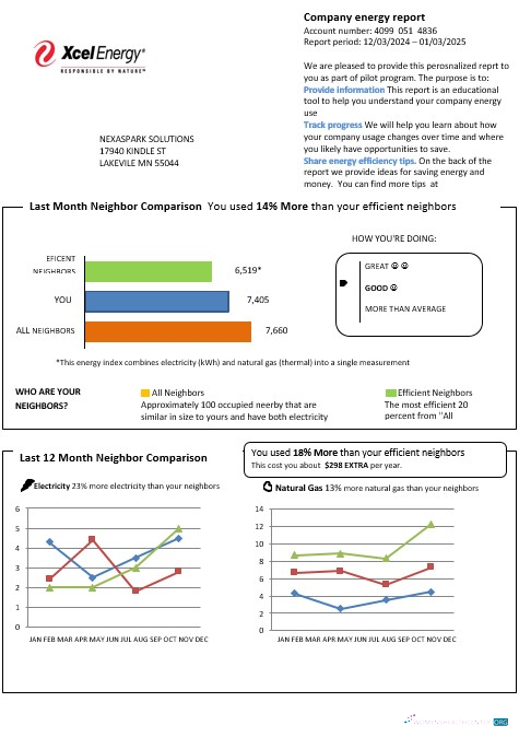 USA Minnesota Xcel Energy business utility bill template in Word and PDF formats